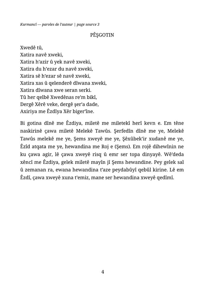 Page 4: Pêşgotin, foreword in Kurmanji