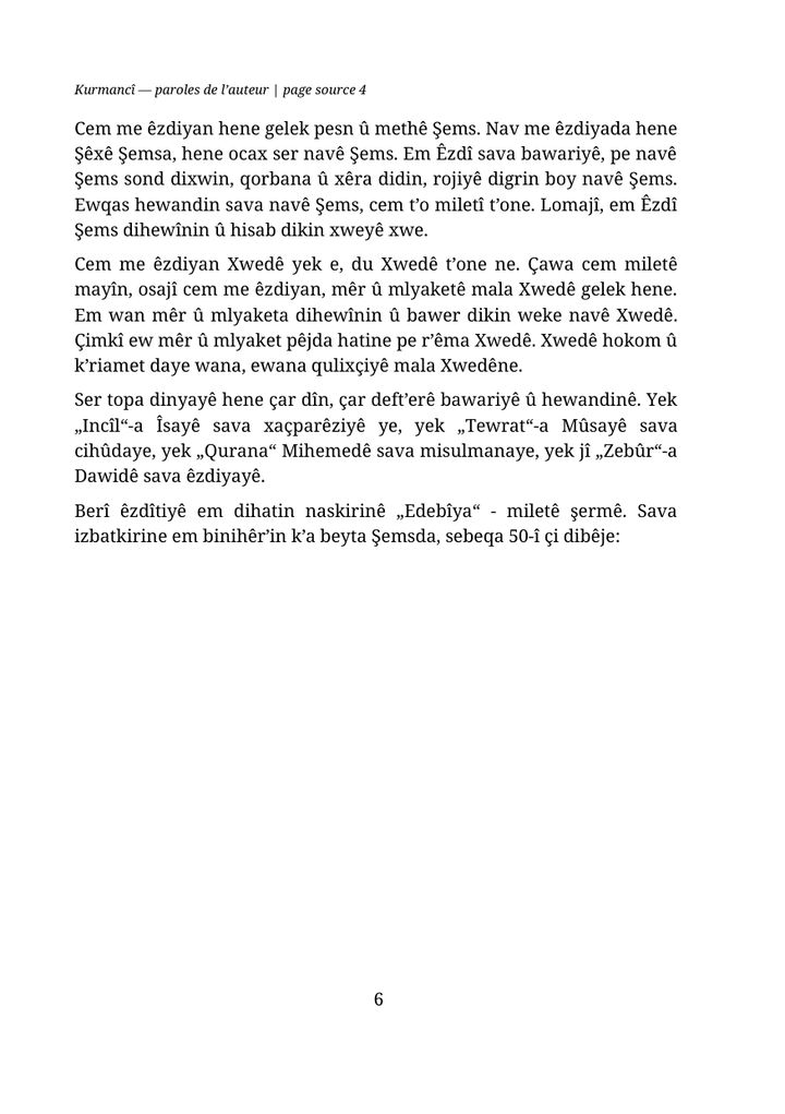 Page 6: foreword in Kurmanji, on Şems